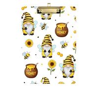 Cute Gnome Bee Yellow White Acrylic Clipboard Writing Board Paperboard Chic Design Clipboards with Low Profile Metal Clip for Teacher Student Lawyer Nurse