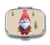 Cute Gnome Pill Box 2 Compartments Portable Travel Pill Case Mini Medicine Organizer for Pocket Purse Metal Waterproof Medicine Container Holder Vitamin Fish Oil