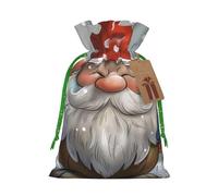 Cute Gnome Printed Christmas Drawstring Bags for Xmas Gift Wrapping, Green Christmas Ribbon, S