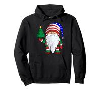 Cute Gnome Santa Claus Wearing American Flag Hat Christmas Pullover Hoodie