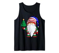 Cute Gnome Santa Claus Wearing American Flag Hat Christmas Tank Top