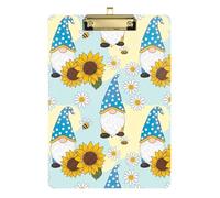 Cute Gnome Sunflower Daisy Blue Acrylic Clipboard Writing Clipboard Travel Clipboards, A4 Letter Size 12.5 x 9 Inches Gold Clip