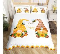 Cute Gnomes Duvet Cover For Kids Teens Adult Rustic Sunflower Bedding Set Single Size Countryside Honeybee Comforter Cover All Season Spring Gnome Floral Bed Cover With 1 Pillowcase Ultra Soft