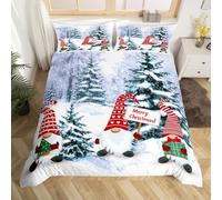Cute Gnomes Duvet Cover Set Super King Size, Winter Snow Pine Trees Comforter Cover with 2 Pillowcases, Christmas Theme Bedding Set 3pcs for Kids Boy Girls Bedroom Decor Lightweight Bedspread Cover