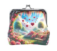 Cute Gnomes Friends Green Clasp Pouch Wallet Key Bags, Coin Purse Change Mini Purse Wallet, 4.5"L X 4.1" H, Valentine's Day Love Archway, One Size, Valentine's Day Love Archway