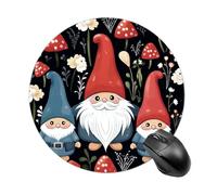 Cute Gnomes Round Mouse Pad, Non-Slip Rubber Base Waterproof Washable, Computer Mouse Mat for Office Gaming Studying, Premium-Textured Durable Portable Circle Mousepad for Desktop PC Notebook