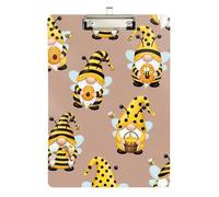 Cute Gnomes Yellow Bee Clipboard Acrylic Decorative Clipboard Hardboard Clipboards Standard Size, A4 Letter Size 12.5 x 9 Inches Silver Clip, Silver12x9in