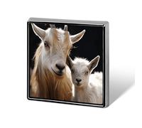 Cute goat baby with mother Colorful Retro Space Theme Lapel Pin for Men Women Square Fashion Brooch Pin - Cute Enamel Badges, Aluminum Alloy Metal Pinback for Hats, Shirts, Bags, Jackets & Accessories