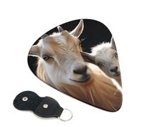 Cute goat baby with mother Guitar Picks 6 Pcs, 0.46mm Thickness Celluloid Plectrum with Leather Picks Holder, Personalized Guitar Pick for Bass Electric Acoustic Guitars Lovers Gift