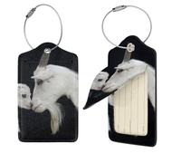 Cute Goat Baby with Mother Print Luggage Tag Leather with Stainless Steel Loop Privacy Cover Name ID Labels for Women Men