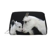 Cute Goat Baby with Mother Print Premium Leather Toiletry Travel Pouch with Waterproof Portable Pouch Open Flat Makeup Bag