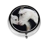 Cute Goat Baby with Mother Print Round Pill Organizer 3 Compartment Pill Box Portable Medicine Pill Case for Outdoor Travel