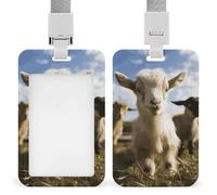 Cute Goat Badge Holder Vertical Id Card Holder with Lanyard Heavy Duty Name Tag Holders Waterproof Work Badge Holder for Office Cruise Teacher Cute Badge Protector