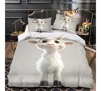 cute goat cartoon 3D Digital Print Comforter Cover 3pcs Microfibre Skin-Friendly animated character Duvet Cover 2 Pillow Shams Zippered Closure Lightweight Family Guests Super king（260x220cm）