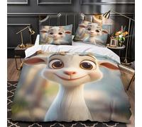 Cute goat cartoon 3D Printed Duvet Insert Cover 3pc Premium Microfibre Lightweight Animated kids character Quilt Cover 2 Pillowcases Concealed Zipper Bedroom Decor Teens & Adults King（220x240cm）