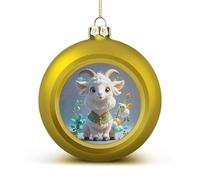 Cute Goat Christmas Ball Ornaments - Golden Shatterproof Plastic Vintage Rustic Xmas Tree Decorations Pendant for Family Holiday Wedding Party Xmas Hanging Decoration