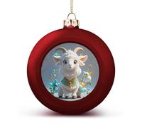 Cute Goat Christmas Ball Ornaments - Red Shatterproof Plastic Vintage Rustic Xmas Tree Decorations Pendant for Family Holiday Wedding Party Xmas Hanging Decoration