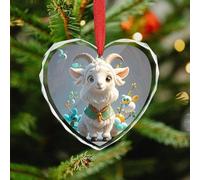 Cute Goat Christmas Ornaments - Heart Christmas Tree Decorations with Red String, Winter Holiday Keepsake Pendant for Fireplace, Mantel, Wreath Holiday Party Decor (3.1 Inch)