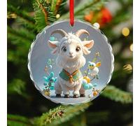 Cute Goat Christmas Ornaments - Round Christmas Tree Decorations with Red String, Winter Holiday Keepsake Pendant for Fireplace, Mantel, Wreath Holiday Party Decor (3.1 Inch)
