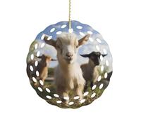 Cute Goat Christmas Ornaments Rustic Round Xmas Tree Pendant Personalized Vintage Double-Sided Ceramic Ornament Holiday Party Decorations for Xmas Gifts 3 Inch