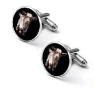 Cute Goat Cufflinks for Men Round Cuff Links Black Tie Clips for Business Wedding Graduation