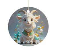 Cute Goat Double-Sided Ceramic Christmas Ornaments - Round Hanging Mini Xmas Tree Decorations, Ideas for Farmers, Rustic Home Decor for Indoor Outdoor Tree Decor
