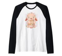 Cute Goat Eating Ramen Kawaii Food Lover Art Raglan Baseball Tee