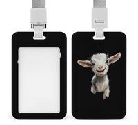 Cute Goat Fashion ID Badge Holder Sliding Vertical Name Tag Card Protector with Lanyard