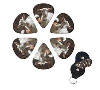Cute Goat Guitar Picks 6 Pack, 0.46mm Thickness Celluloid Bass Pick with Leather Guitar Pick Holder Keychain Abstract Art Pics Plectrum for Acoustic Electric Guitar, Ukulele, Bass