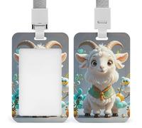 Cute Goat ID Badge Holder with Lanyard Vertical Badge Reel Clip Durable Clear Window Name Tag ABS Plastic Push-Pull Design ID Card Holder for Office, Nurses, Employees