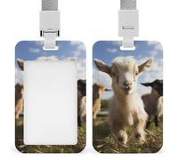 Cute Goat ID Badge Holder with Vertical Card Badge Holder Waterproof Plastic Card Sleeve Badges Protector Case Name Tag ID Card Holder for Office Doctor Nurse Teachers