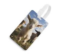 Cute Goat Luggage Tag Travel Essentials TPU Bag Tag Personalized Luggage Tags Holder Name Id Identifiers Card with Black Lanyard for Suitcase Backpack Toolbox, White, One Size, Luggage Tag