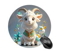Cute Goat Mouse Pad Round Laptop Mouse Mat Cute Computer Mousepad Keyboard Pad Non-Slip Desk Pads for Gaming Office Work Home