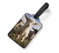 Cute Goat Personalized Luggage Tags for Suitcases, Cute PU Leather Travel Luggage Tags, Suitcase Identifier Name Baggage Tag, Bag Tag for Men Women Luggages Handbags