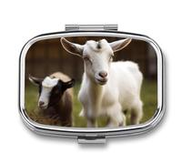 Cute Goat Pill Box, 2 Compartment Medicine Pill Case, Portable Pill Organizer for Pocket Or Purse Decorative Metal Medicine Vitamin Organizer