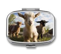 Cute Goat Pill Box 2 Compartment Portable Pill Case Daily Square Pill Organizer for Pocket Purse Daily Medicine Container to Hold Vitamins Fish Oil Travel Gifts