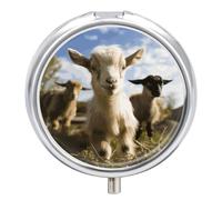 Cute Goat Pill Box Medicine Pill Organizer 3 Compartment Daily Pill Case Small Pill Container Round Pill Holder Travel Pill Box Metal Pill Case for Purse Pocket