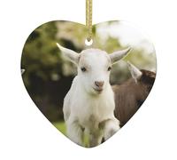Cute Goat Printed decorative ornaments, ceramic heart-shaped ornaments, can be hung on Christmas trees and fireplaces