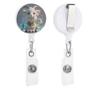 Cute Goat Retractable Badge Reel - Personalized ID Name Badge Holder with Lanyard Cute Badges Reel Holder Round Nurse Doctor Name Tag Badges Clip for Work