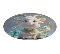 Cute Goat Round Area Rug Non Slip Backing Doormat Water Absorbent Plush Throw Low-Pile Non-Slip Floor Mat Carpet for Living Room Bedroom Entryway Nursery Room 60 * 60cm