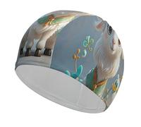 Cute Goat Swim Cap for Women Men Swimming Hat Bath Waterproof Pool Caps for Long Thick Curly Hair