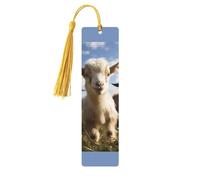 Cute Goat Wooden Bookmarks 5 Pcs,Handmade Double-Sided Printed Book Marks Page Markers with Gold Tassels Book Accessories Gift for Book Lovers Women Men
