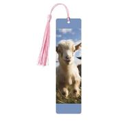 Cute Goat Wooden Bookmarks 5 Pcs,Handmade Double-Sided Printed Book Marks Page Markers with Pink Tassels Book Accessories Gift for Book Lovers Women Men