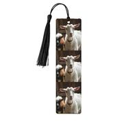 Cute Goat Wooden Bookmarks 5pcs with Black Tassels Handmade Double-Sided Printed Book Marks Page Markers Book Accessories Gift for Book Lovers Women Men