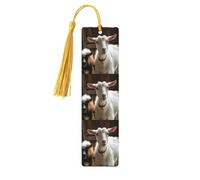 Cute Goat Wooden Bookmarks 5pcs with Gold Tassels Handmade Double-Sided Printed Book Marks Page Markers Book Accessories Gift for Book Lovers Women Men