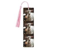 Cute Goat Wooden Bookmarks 5pcs with Pink Tassels Handmade Double-Sided Printed Book Marks Page Markers Book Accessories Gift for Book Lovers Women Men
