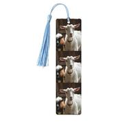 Cute Goat Wooden Bookmarks 5pcs with Sky Blue Tassels Handmade Double-Sided Printed Book Marks Page Markers Book Accessories Gift for Book Lovers Women Men