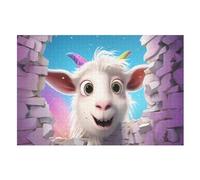 Cute Goat Wooden Jigsaw Puzzles 1000 Pieces Family Activity Puzzle Educational Games for Adults And Kids Age 12 Years Up (75×50cm)