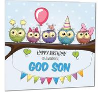 Cute God Son Birthday Card Cute Birds in Tree - Adorable Birthday Cards for God Son