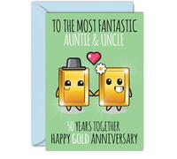 Cute Gold Anniversary Card for Auntie & Uncle, 50 Years Together